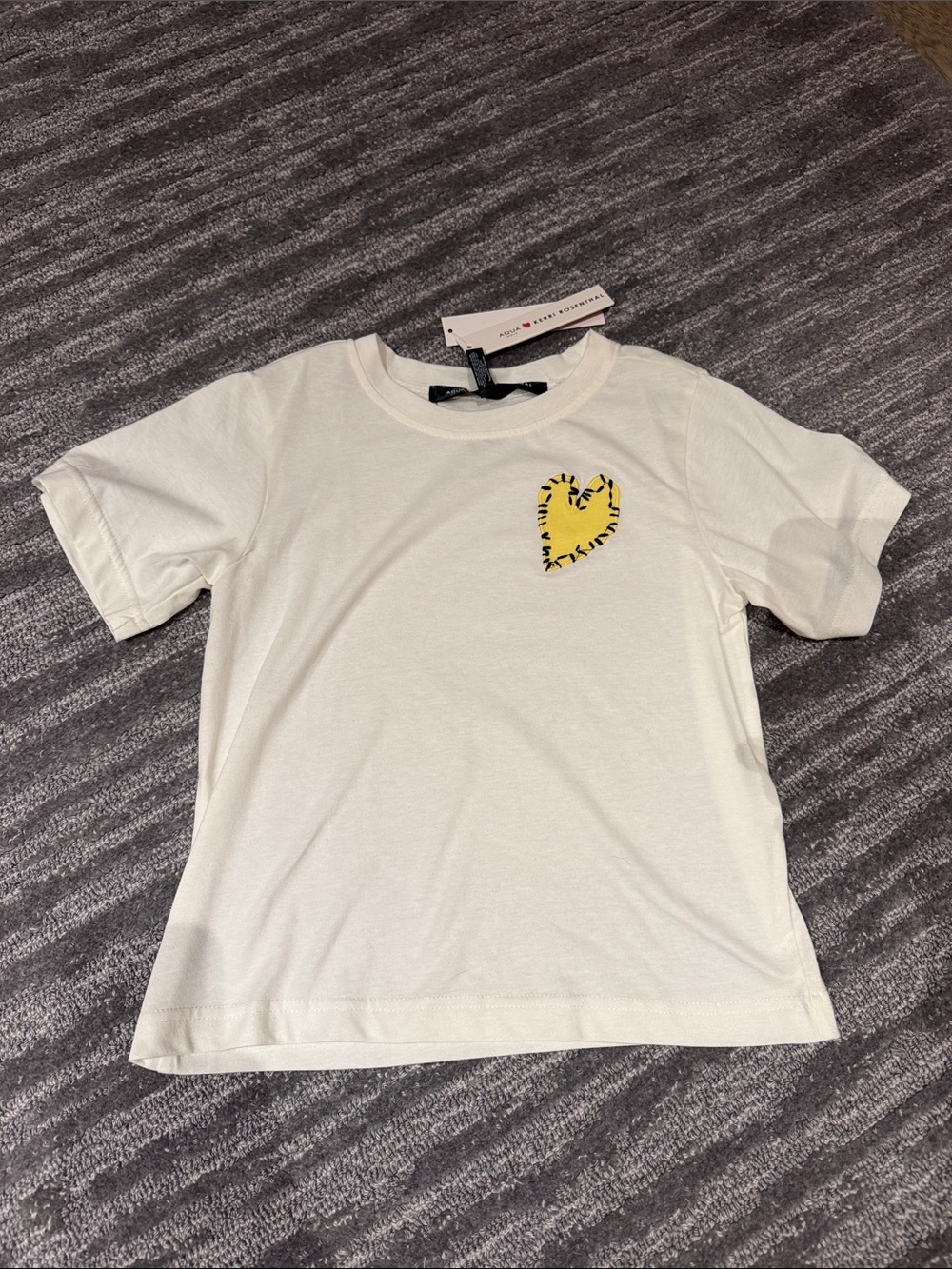 Kerri Rosenthal/Aqua Kids Short-Sleeve White Tee with Yellow Heart Patch